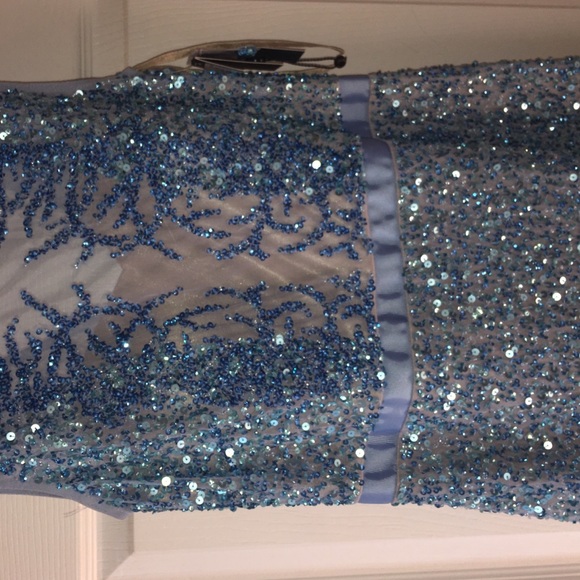 Blue Mist Sequined Gown w/ Illusion (Halter) Neck - Picture 4 of 8